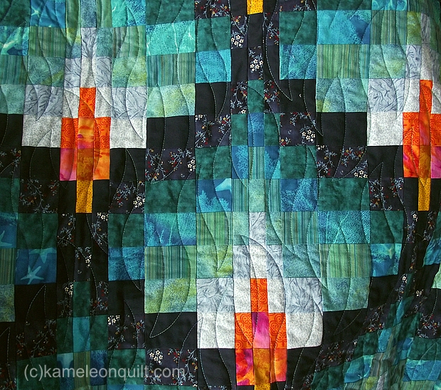 bargello flames quilt, detail of quilting